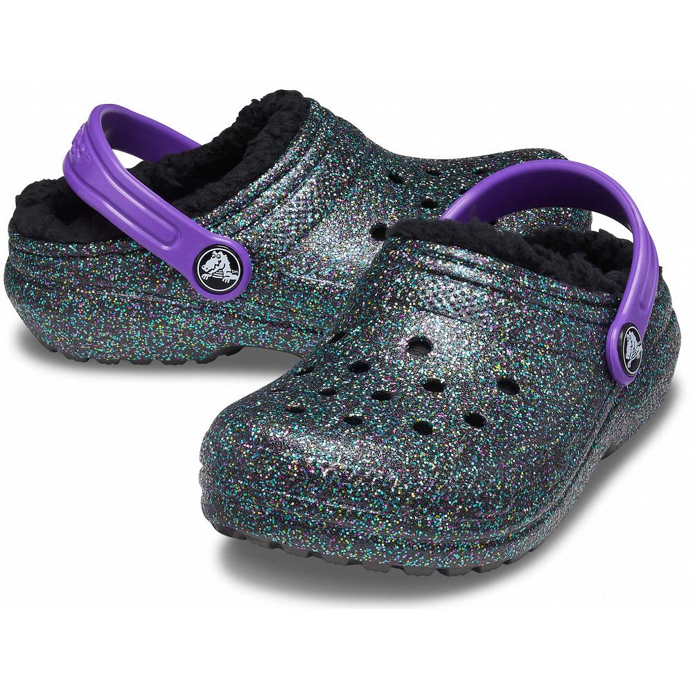 Olive Boys' Crocs Classic Glitter Lined Clog Slippers | NZ 1453VRWD